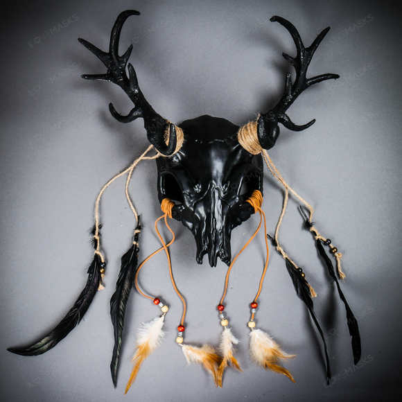 Antelope Devil Deer Horn Skull Ghost Masquerade Mask - Black - Picture 2 of 8